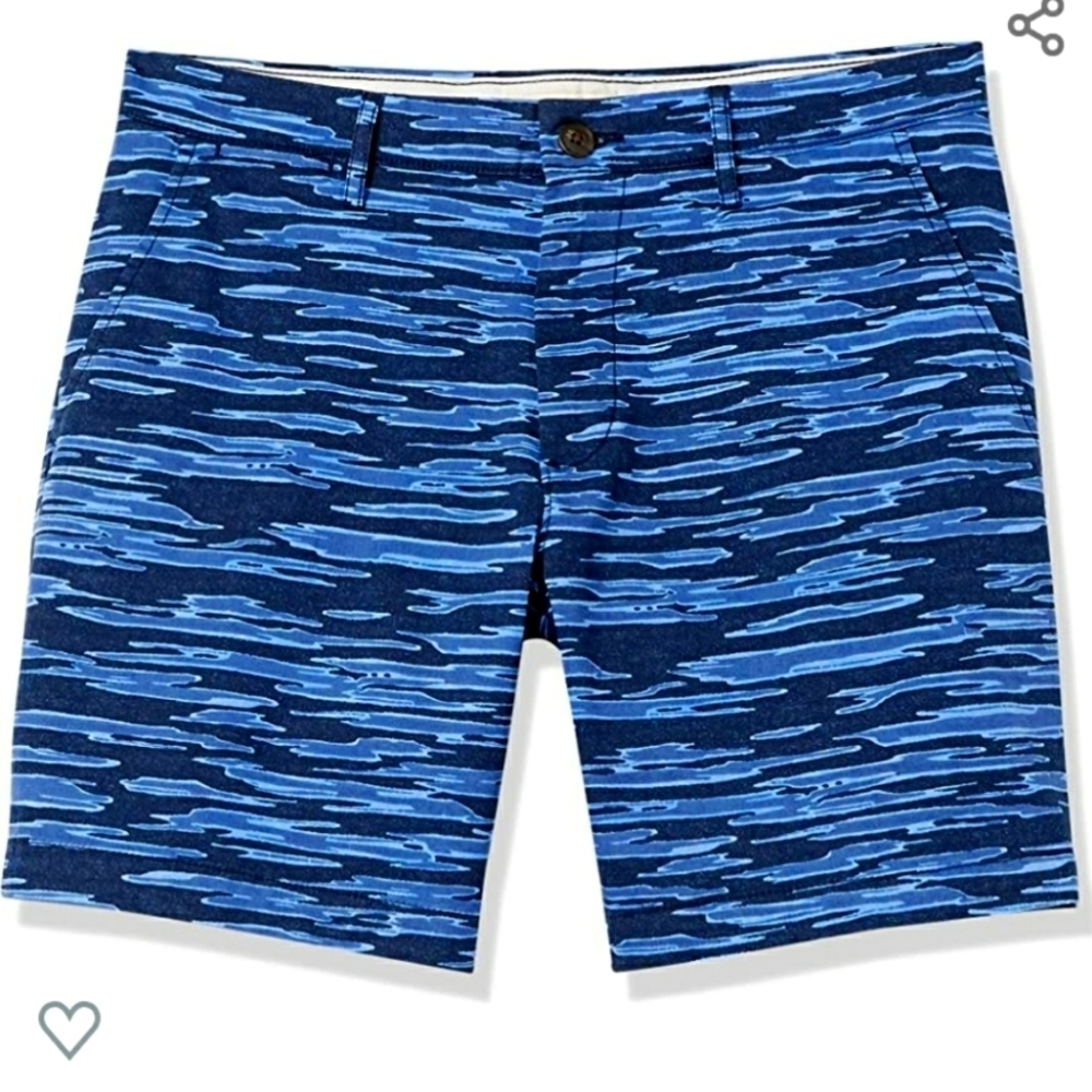 Goodthreads 7" Inseam Flat-Front Stretch Chino Shorts in Blue Camo Stripe W38